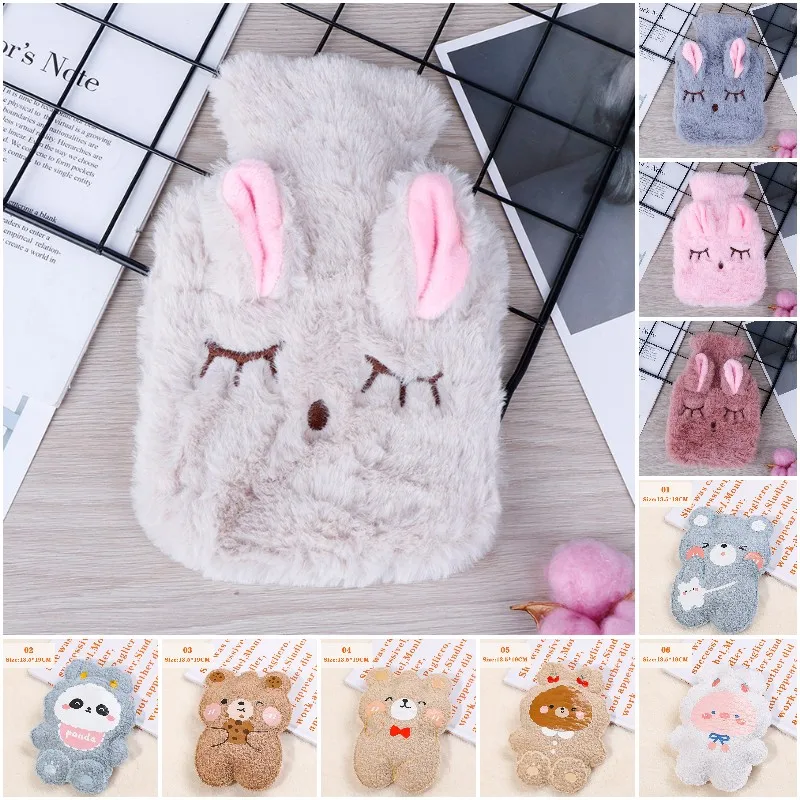 Cartoon Plush Bear Hot Water Bottle Water Filling Teddy Velvet Mini Hot Water Bottles Hand Warmer Girls Hand Feet Hot Water Bags