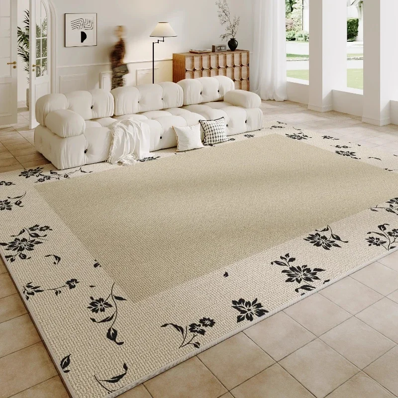 French Retro Flower Large Area Carpet Living Room New Cream Non Slip Comfortable Carpets Medium Style Light Luxury High End Rug