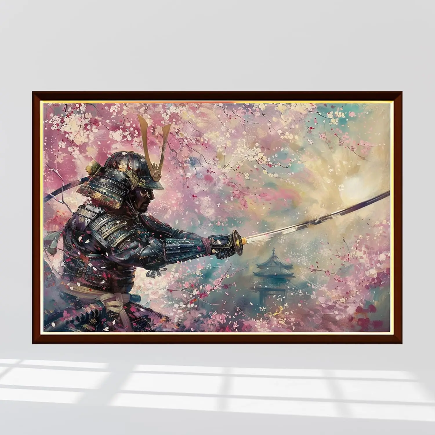 Cherry Blossom and Samurai 1000/500/300 Pieces Jigsaw Puzzles Challenging Family Activity Games for Gameroom Bedroom Livingroom
