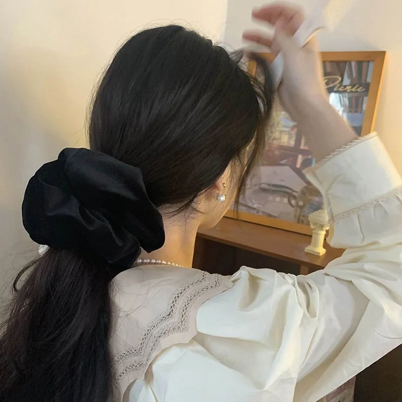 Oversize Schwarz Samt Scrunchies Haargummis Frauen Mädchen Feste Gummi Große Elastische Haarbänder Seil Pferdeschwanz Haar Zubehör Winter