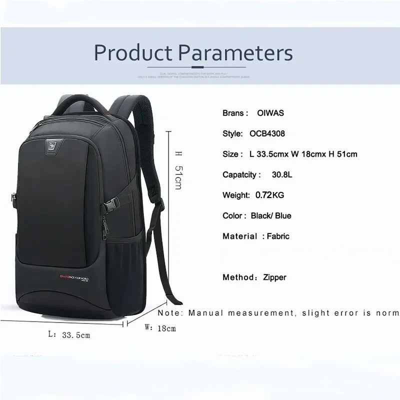OIWAS-mochila multifunción de viaje para hombre y mujer, bolso abierto con cremallera, bolso clásico de negocios para ordenador portátil de alta calidad