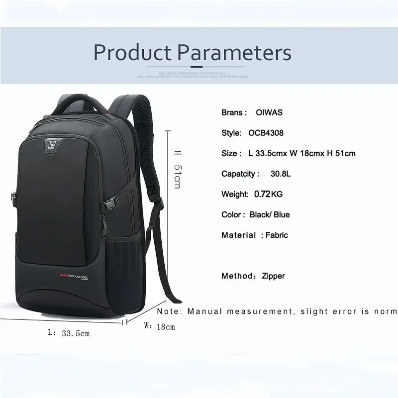 Imagem -05 - Oiwas-mochila Multifuncional de Viagem para Homens e Mulheres Bolsa Aberto com Zíper Mochila Laptop Bolsas Clássicos de Alta Qualidade Moda