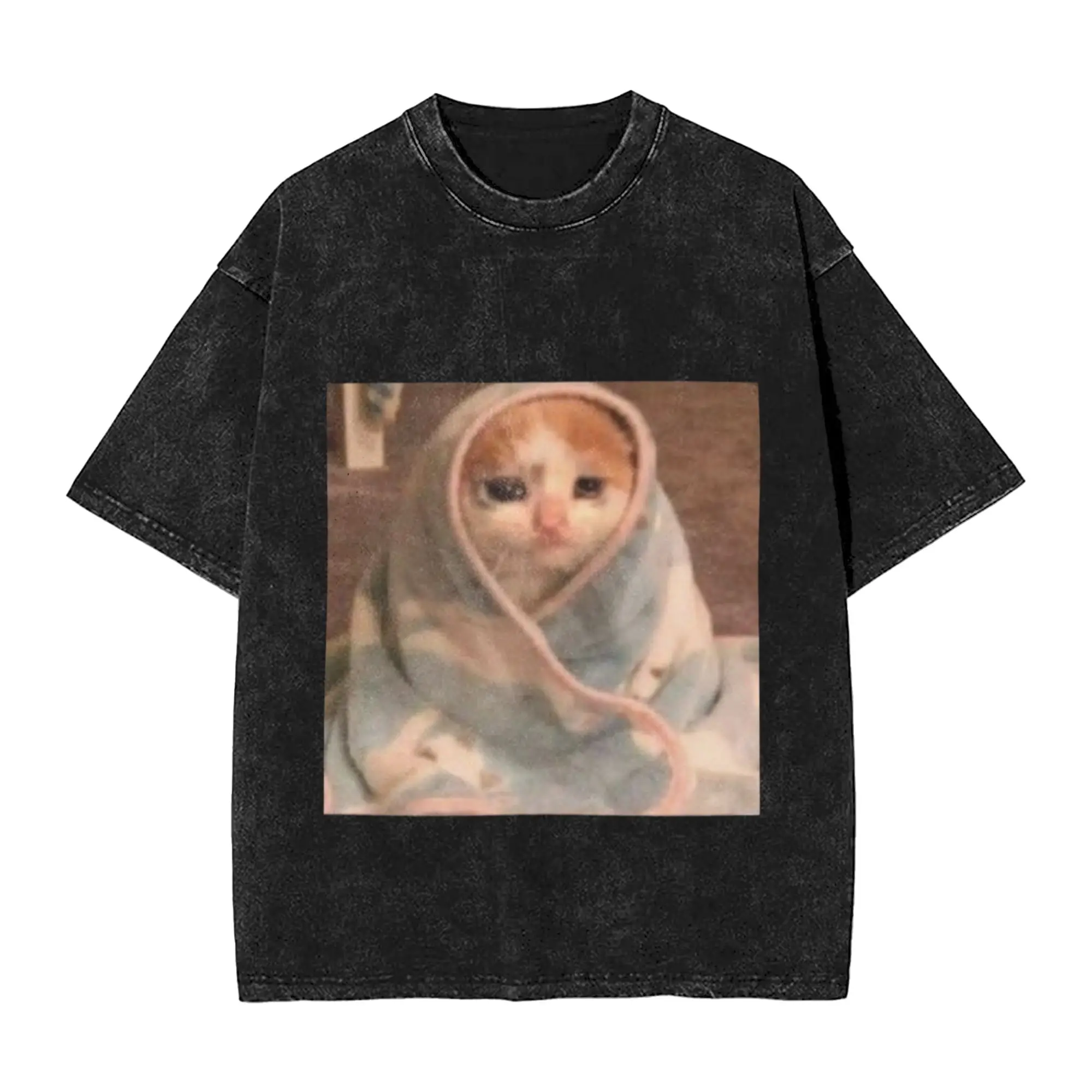 sad cat but cozy Unique Cool A Vintage Oversized Cotton Unisex T-Shirts