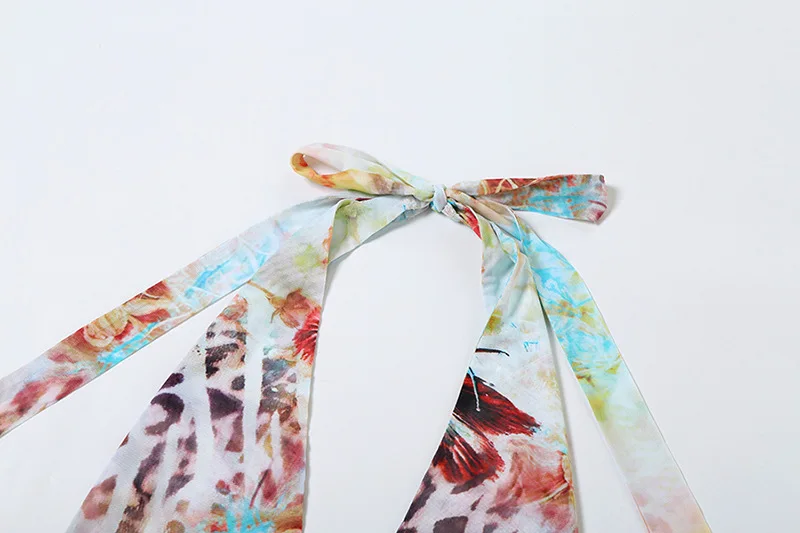 Leopard Floral Print Ruffles Mini Halter Dress Women Sexy Sleeveless Backless Ruched Slim Mesh Vacation Beach Vestidos Clubwear