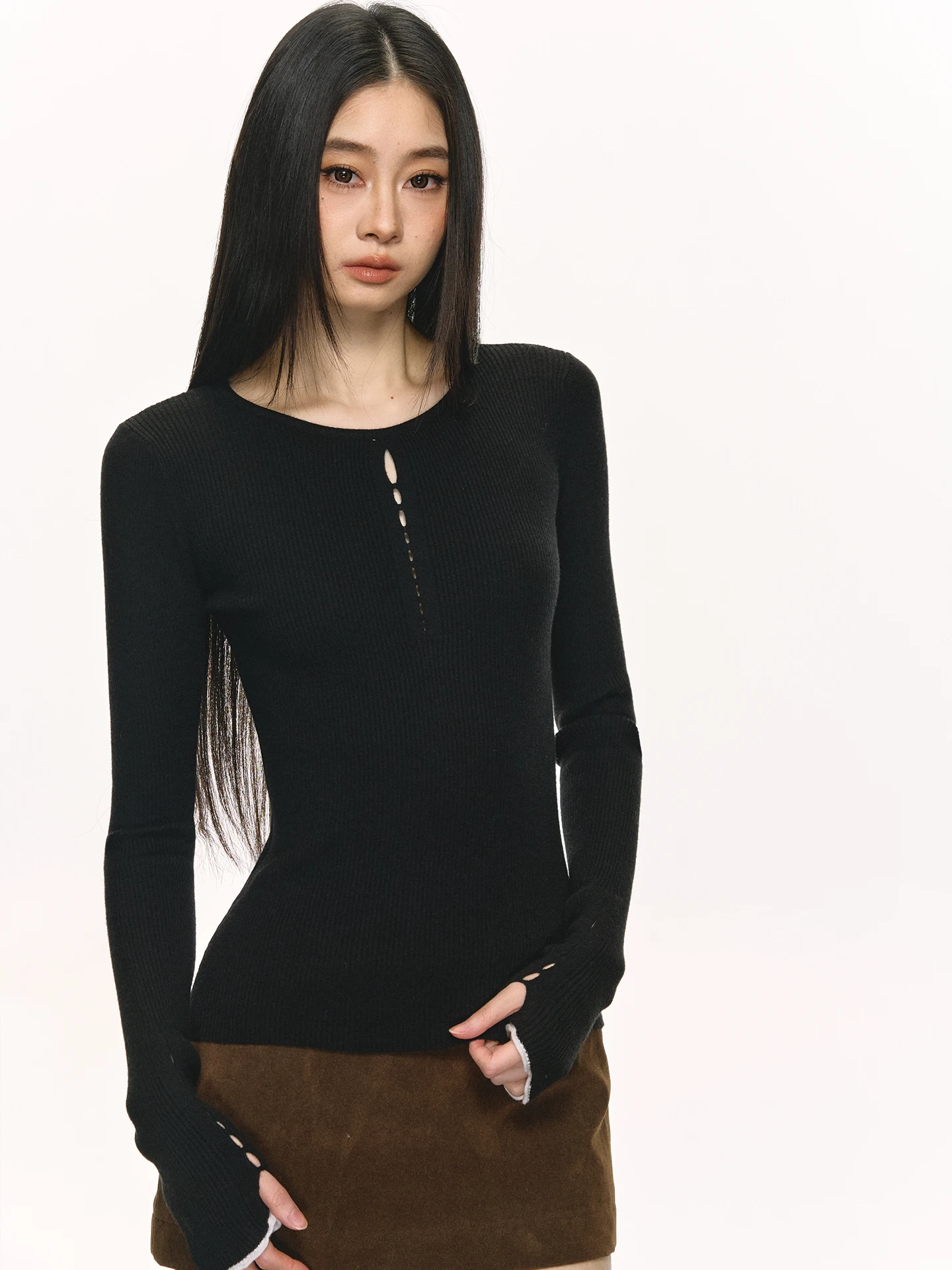 

Anna Aneae Vintage Hollow out Knitwear Women's Slimming Faionable Base irt Spring Season Long Sve round Ne Regular Fit