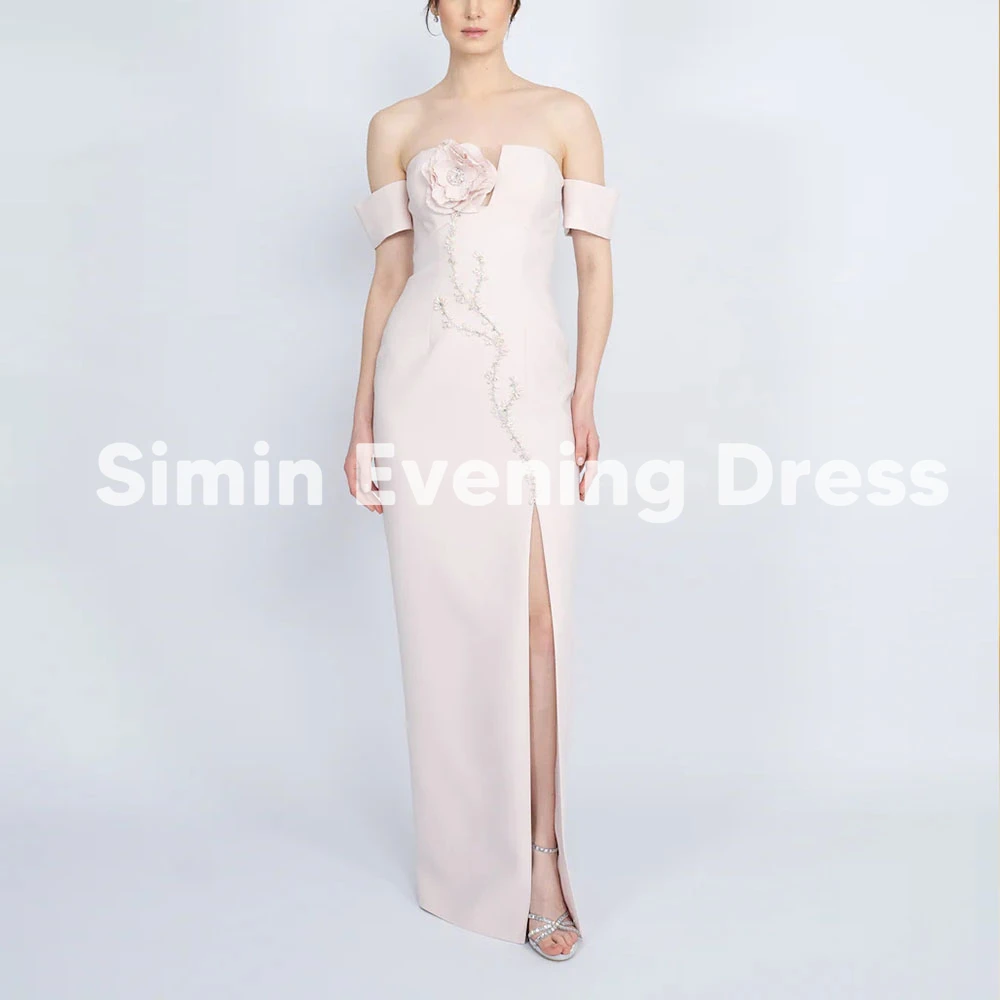 

Simin Women's Straight Split Boat-neck 3D Flowers Evening Dresses With Short Sleeves Floor-Length Formal Elegant Dresses 2025