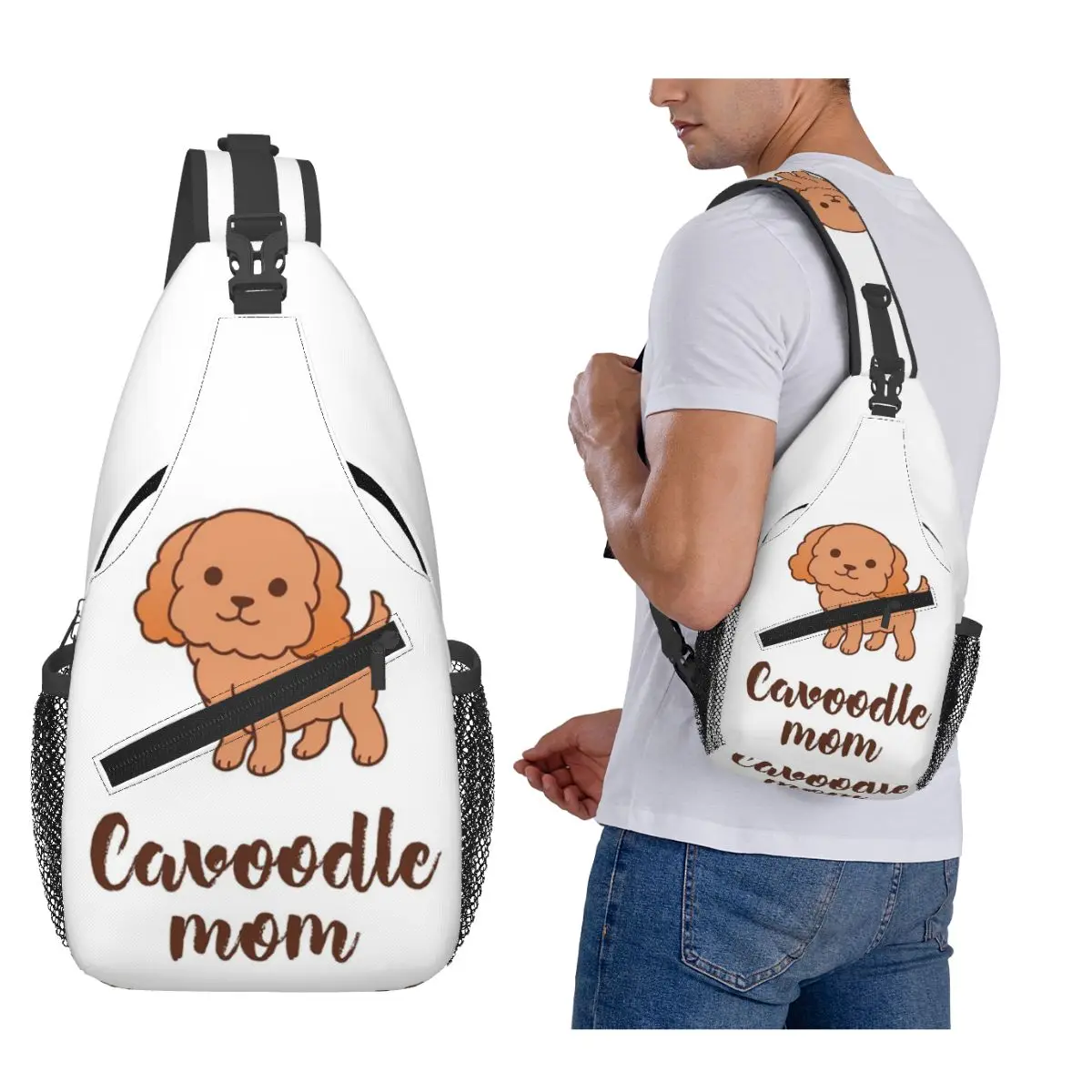 

Cavoodle Dog Mom Chest Bag Men Sling Crossbody Backpack Chest Bag Travel Hiking Daypack Shoulder Bag