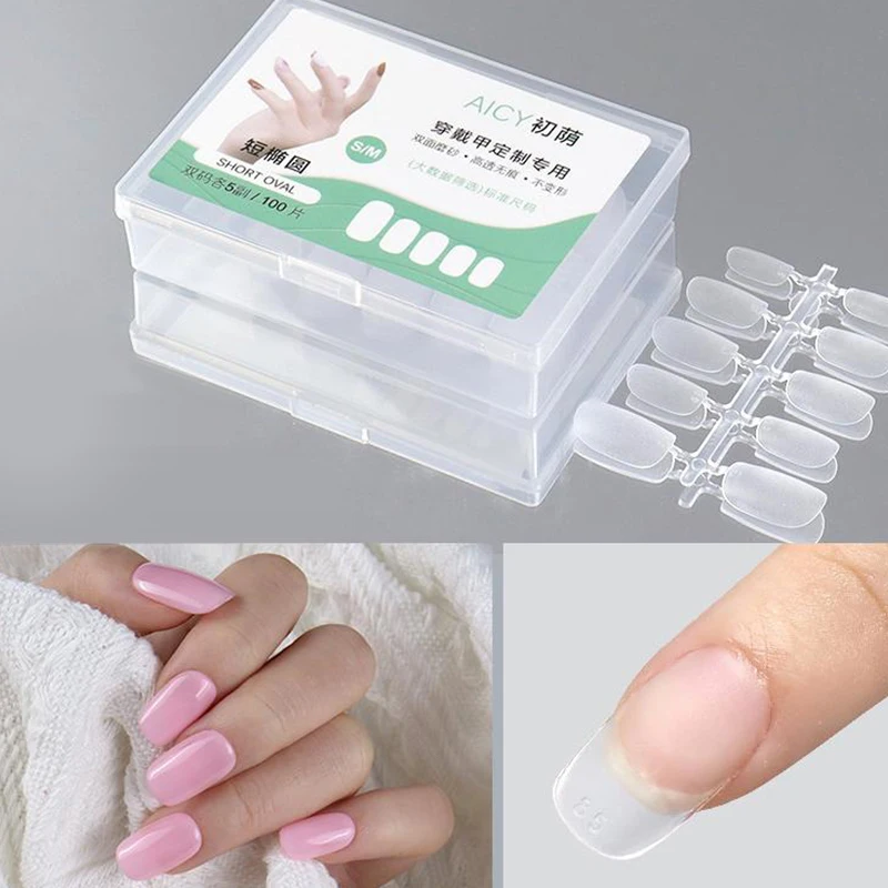 100 Stuks/doos Matte Nep Nagel Geen Vijlen Druk Op Valse Nagel Medium Korte Ontwerp Zachte Gel Tip Voor Nail Art uitbreiding