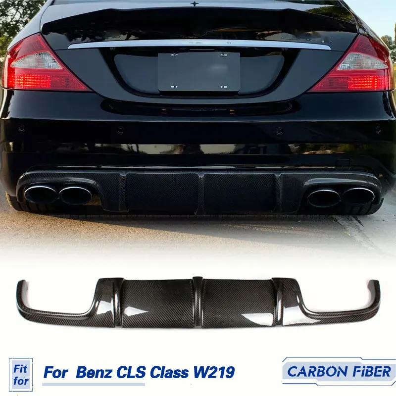 Car Rear Bumper Diffuser Lip Spoiler Carbon Fiber for Mercedes Benz CLS Class W219 CLS63 AMG Sedan 2006-2010 Rear Lip Body Kit