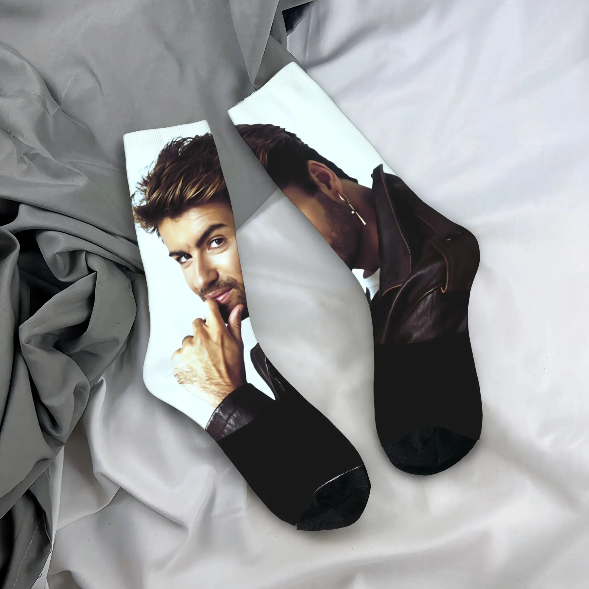 

George Michael Music Stockings Graphic Trendy Socks Autumn Anti Sweat Socks Couple Outdoor Medium Soft Socks
