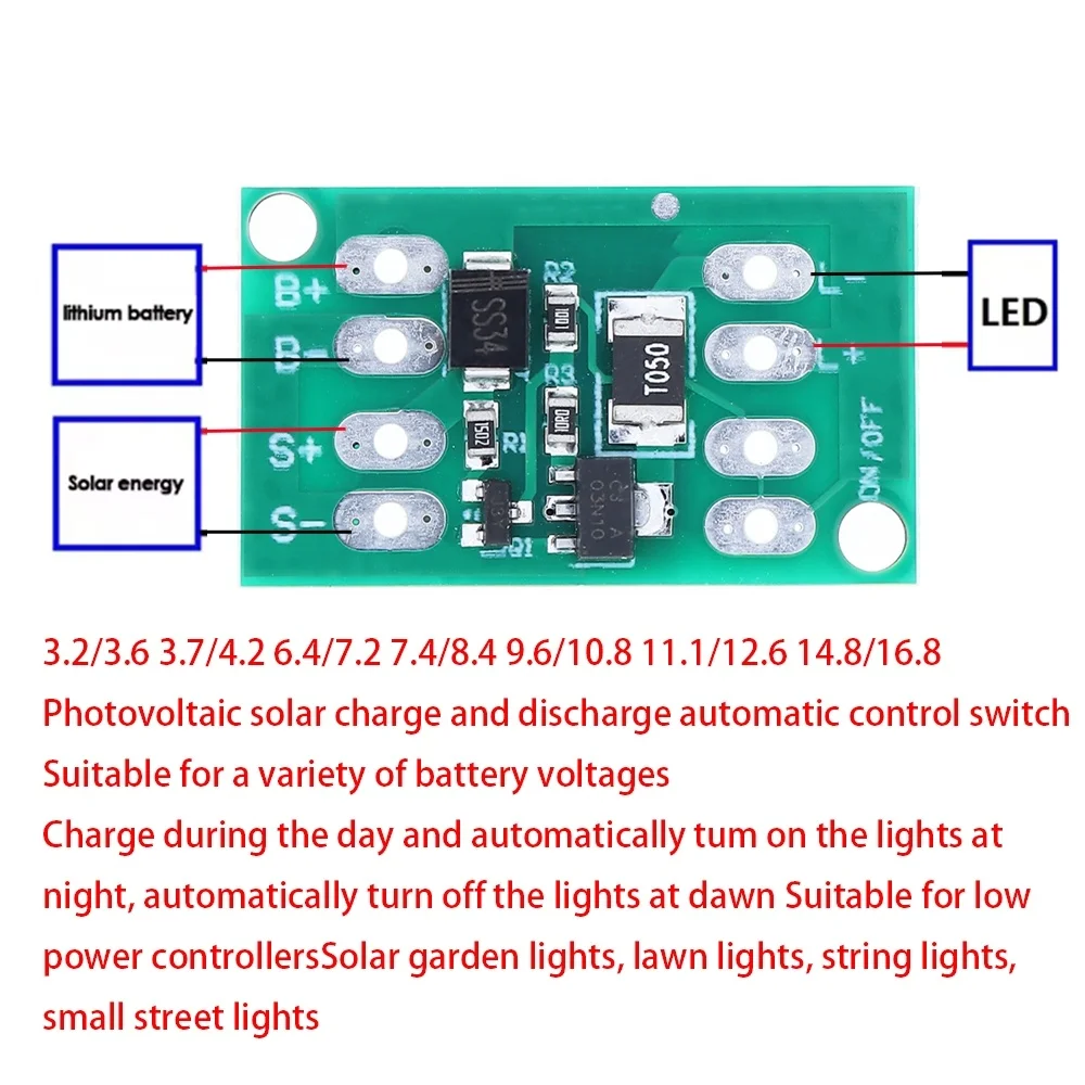 1-10P Automatic Solar Panel Battery Charger Board Night Light LED Lamp Control Switch Battery Charger Charging Controller Module
