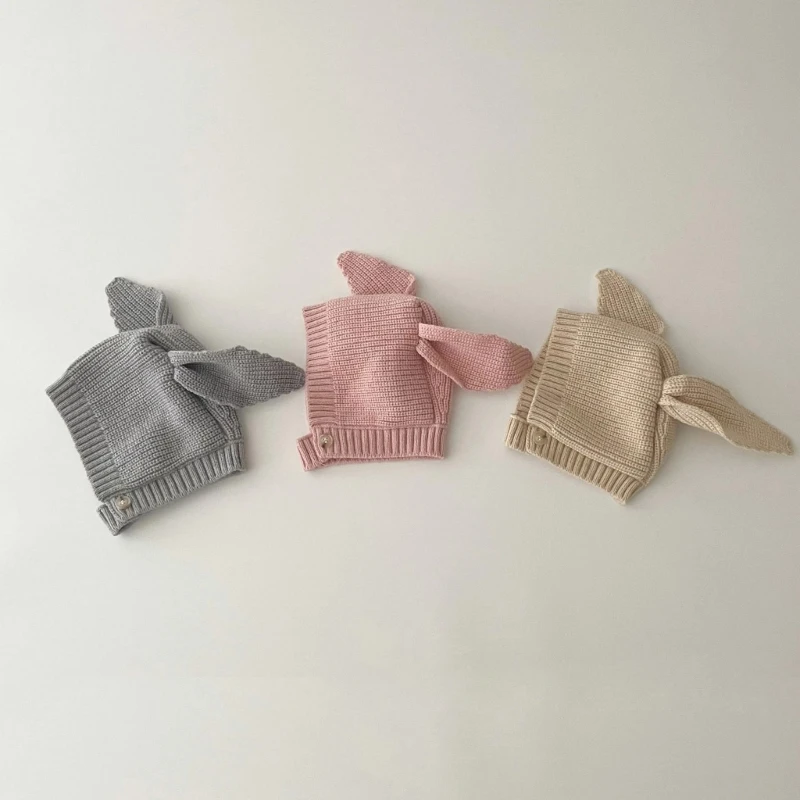 Cartoon Rabbit Long Ear Kintted Hat for Baby Autumn Winter Infant Beanie Cap Solid Color Cute Bunny Toddler Kids Earflap Bonnet