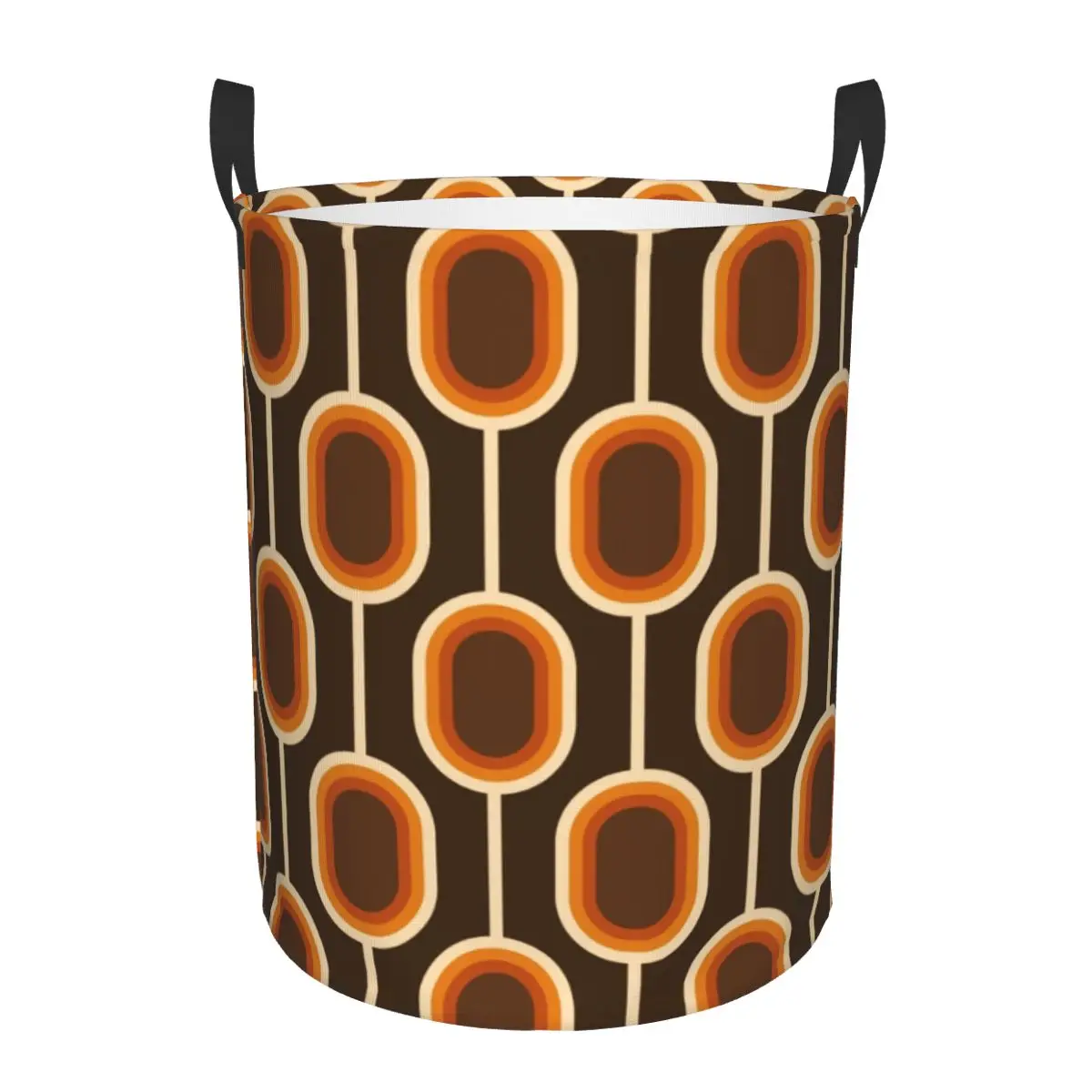 Custom 70s Pattern Orange And Brown Connected Nodes Laundry Hamper Large Clothes Storage Basket Colorful  Toy for Boy Gir