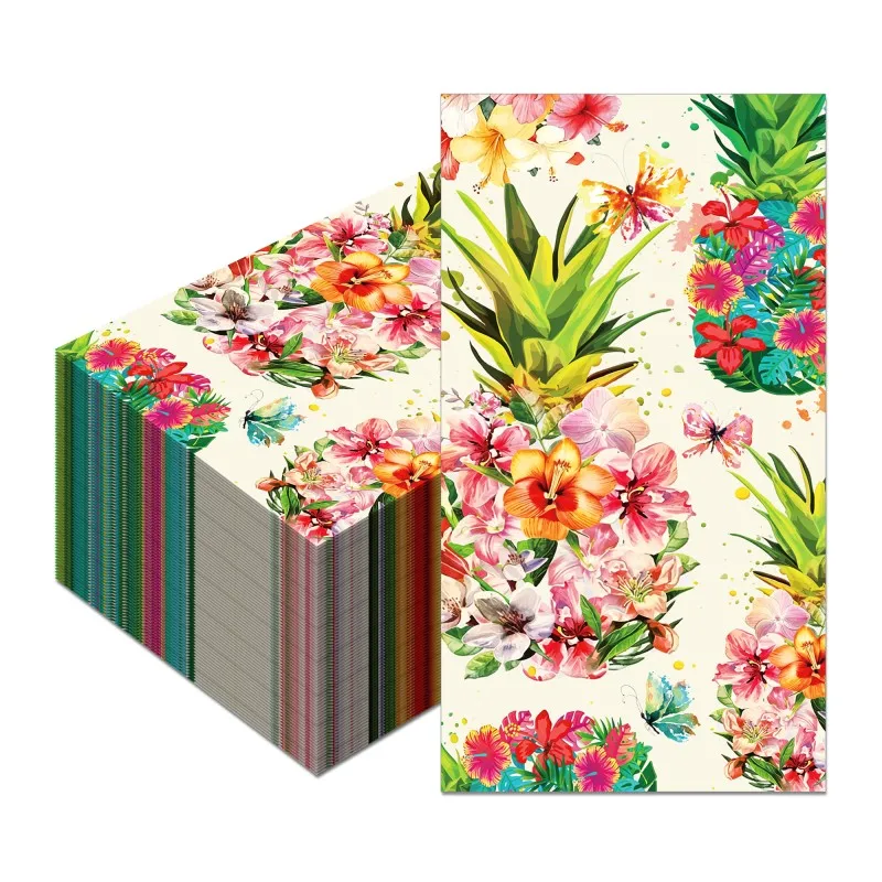 60pcs Disposable Paper Guest Towels Colorful Tropical Bloom Pineapple Pattern Napkins Summer Holiday Table Decoration
