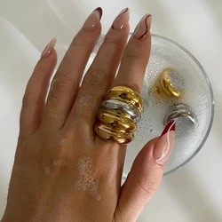Peri'sbox Tarnish Free Punk Style Stainless Steel Multi-layer Chunky Dome Wide Rings for Women Men Statement Jewelry Party Gifts