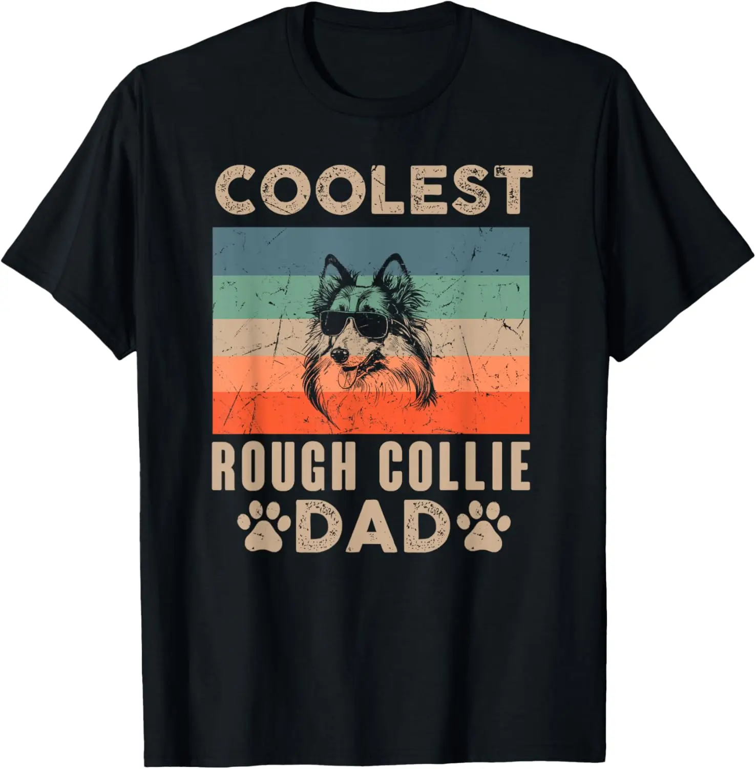 Vintage Coolest Rough Collie Dad Dog With Sunglasses Funny T-Shirt