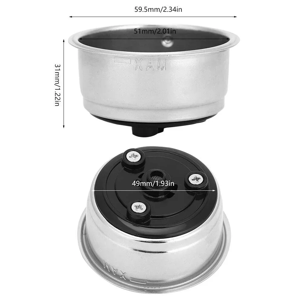 51mm 1/2Cup Removable Stainless Steel Coffee Filter Replacement Filters Basket Coffee Machine Accessories For Home Office