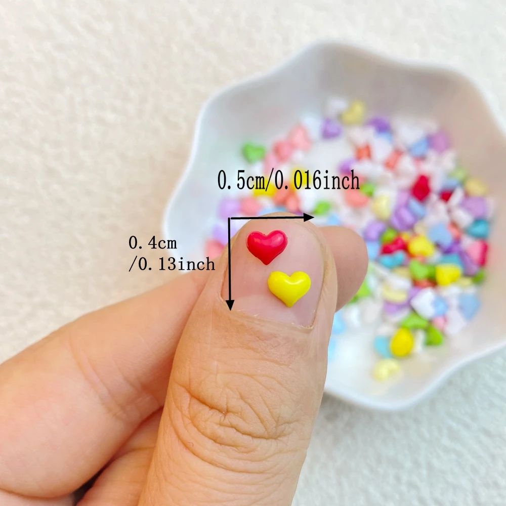 200Pcs New Cute Resin 4*5mm Mini Colorful Heart Shape Series Flat Back Manicure Parts Embellishments For Hair Bows Accessories