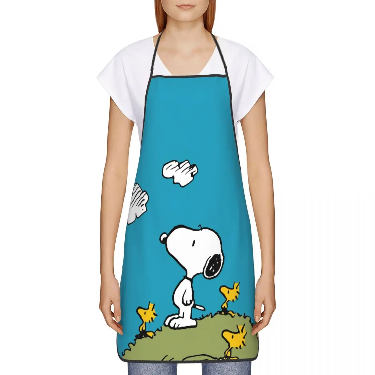 Custom Funny Cute Cartoon Snoopy Bib Aprons Women Men Unisex Kitchen Chef Tablier Cuisine for Cooking Baking Gardening