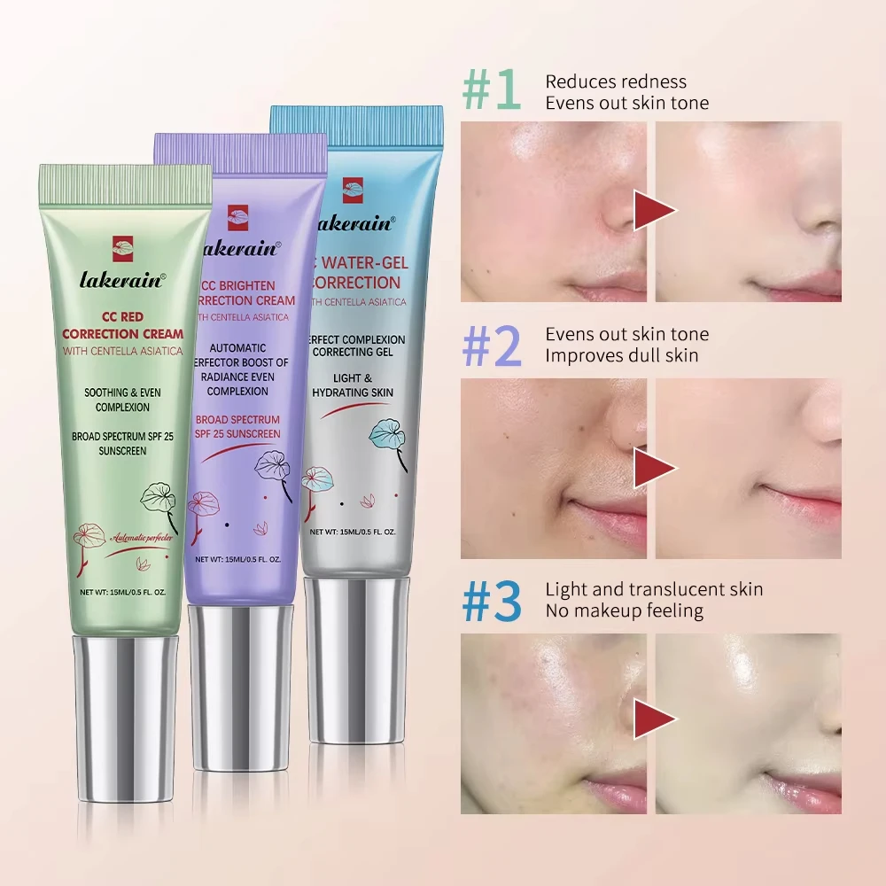 3-kolorowy Cc czerwony krem korekcyjny podkład nawilżający wodoodporny makijaż przeciwpotowy przed korektorem trwały makijaż kobiet kosmetyczny