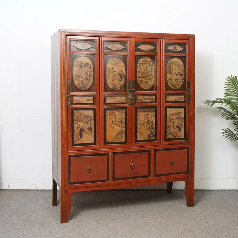 Ming Qing Style Solid Wood Folk Locker Household Bookcase Bedroom Wardrobe Retro Cabinet Tea Cupboard