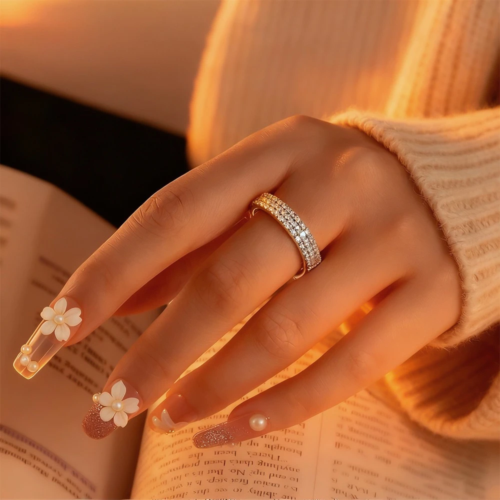 

S925 Sterling Silver Moissanite Rings Three-row Pairs of Rings High-end and Light Luxury Jewelry for Women Gift