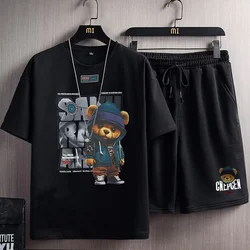 Japan Fashion 2 Piece Sets Men Clothing Outfit Sets Summer Tracksuits Men Street Set Casual Print T Shirts+Shorts Man's Sets