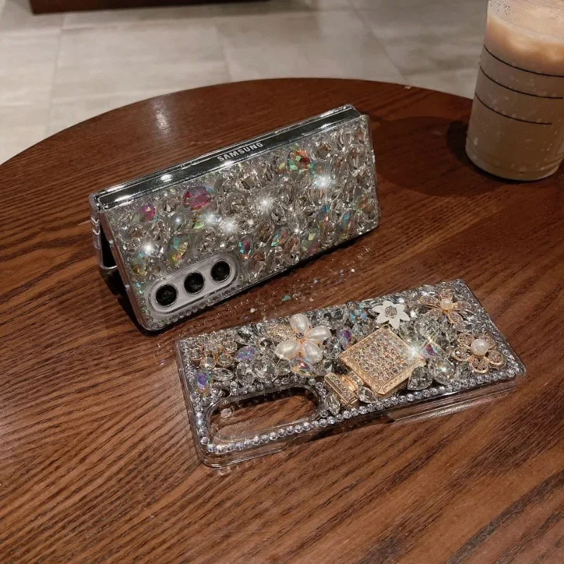 

Handmade Crystal Rhinestones Hard Acrylic Phone Case, Cell Cover, Diamond Glitter, For Samsung Galaxy Z Fold 6 5 4 3, Wholesale