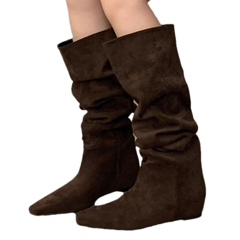 Long Boots for Women's Flats Knee High Designer Shoes 2025 Fad Chelsea Boots New Winter Square Toe Elegant Gothic Mujer  Botas