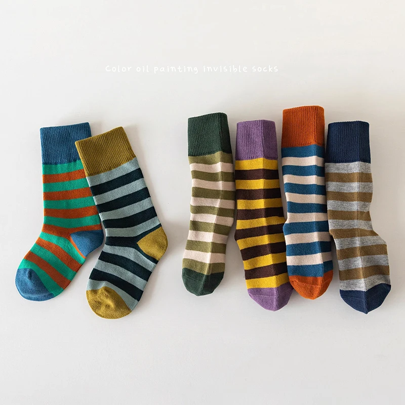 

New Winter Boys And Girls Sports Sock Stripped Kids Mid Tube Sock Cotton Infant Baby Sock For Children 3-10Y School