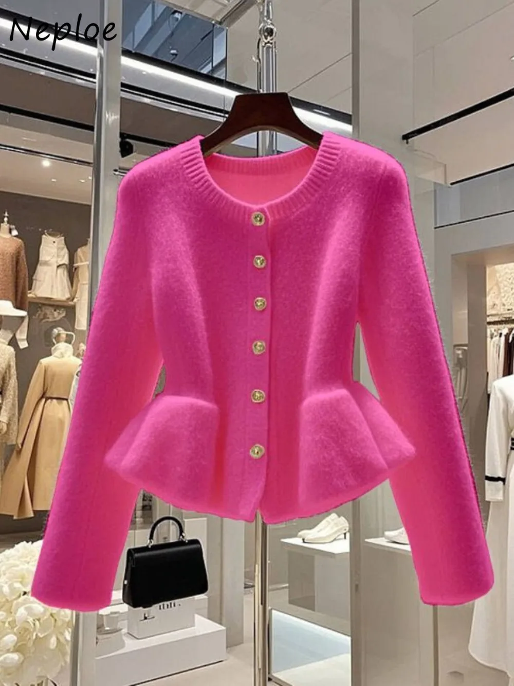 Neploe Korea Chic Simple Commuter 3D Ball Gown Cardigan Small Fragrance Advanced Minority Jumper Slim Waist Casual Knit Sweaters