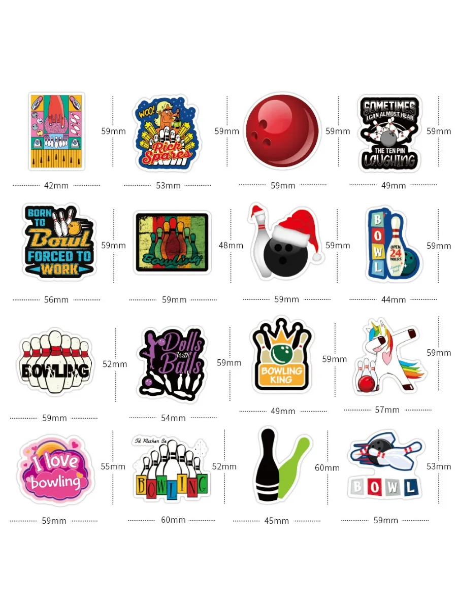 50 Bowling Sports Series Graffiti Stickers, Car Trunk, Skateboard, Water Glass, Refrigerator Waterproof Stickers