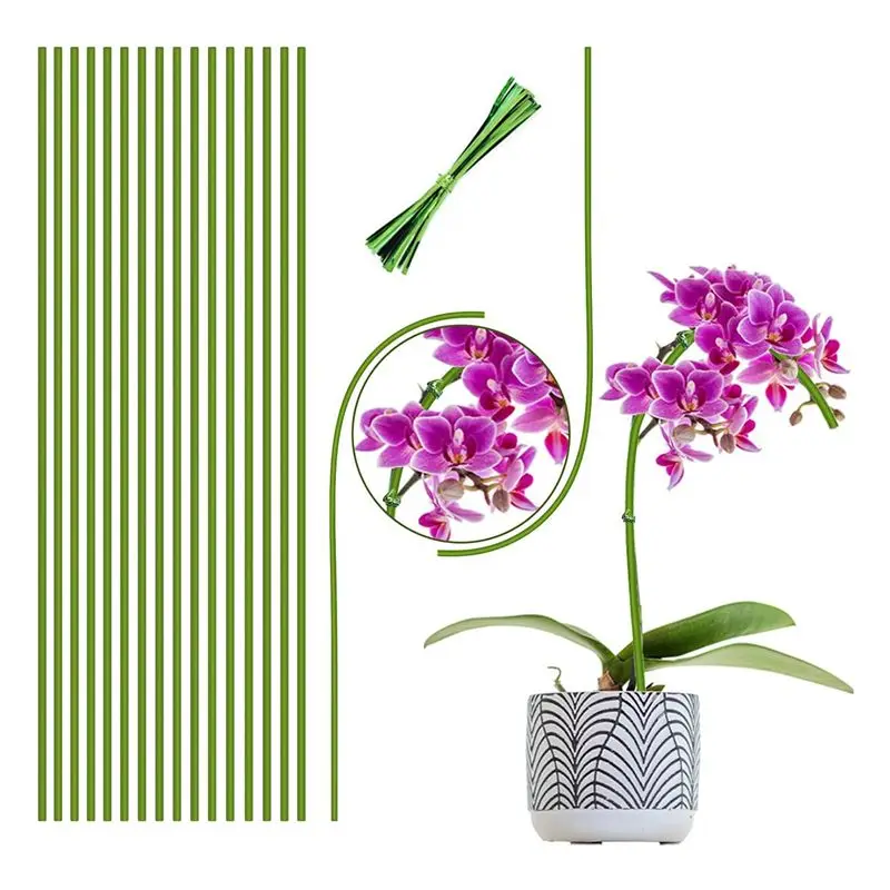 Y42A-Plant Support Plant Sticks Stakes Suitable For Indoor Plants,20Pcs Garden Green Bendable Single Stem