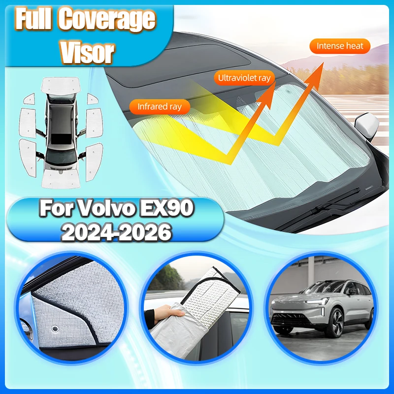 

For Volvo EX90 2024 2025 2026 Windshield Sunshade Full Cover Sun Shades Car Visor Heat Insulating Anti-UV Tools Auto Accessories