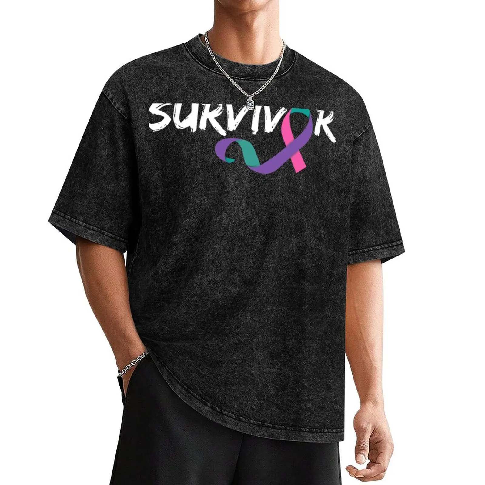 

Thyroid Cancer Survivor Awareness Support Ribbon T-Shirt oversized t shirt shirts graphic tees summer clothes plain mens clothes