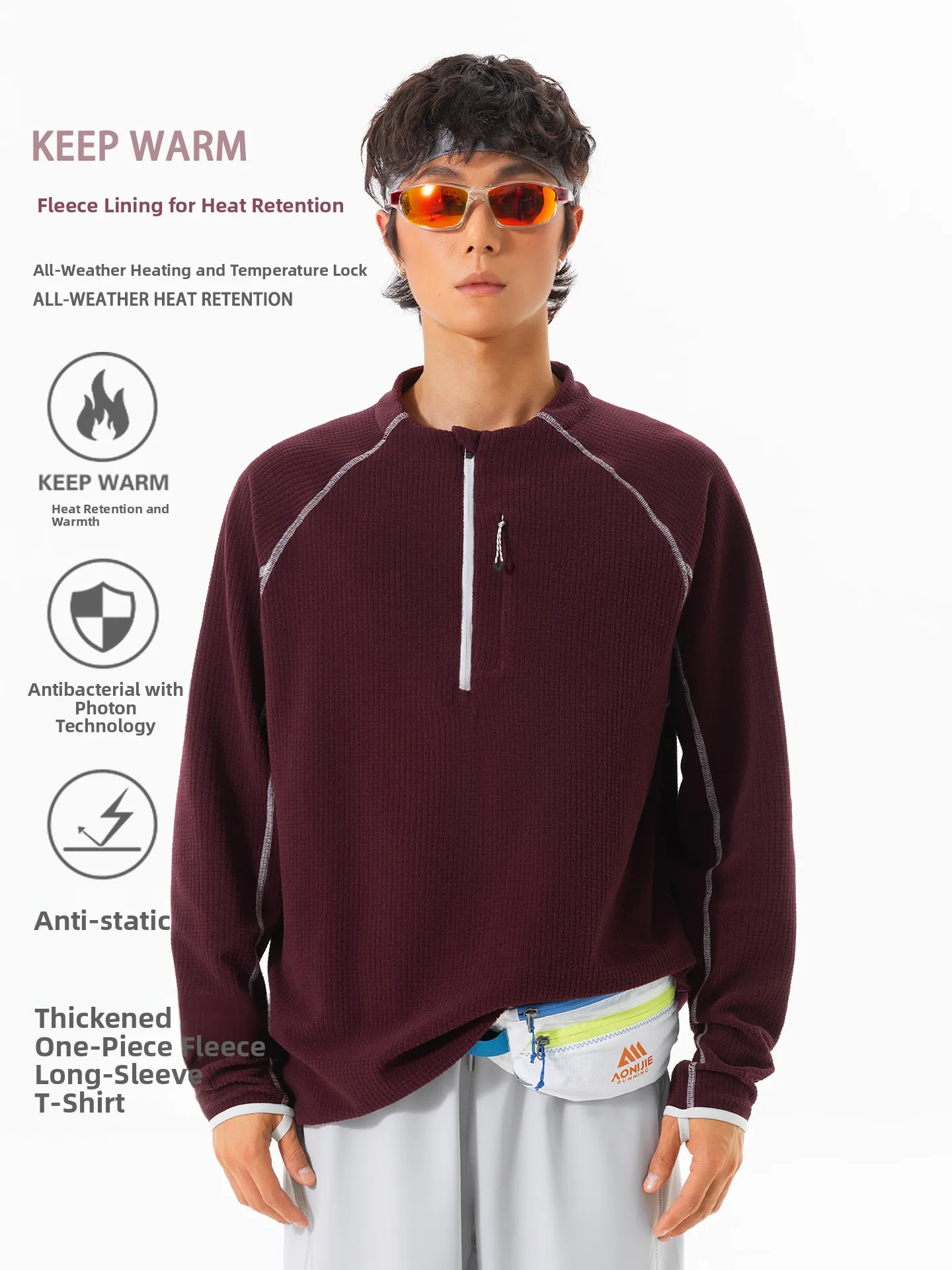 Couple's Thickened Long Sleeve Fleece Lined Sportswear Half Zippered Outdoor Winter Base Layer Shirt Youth Fashion Polyester