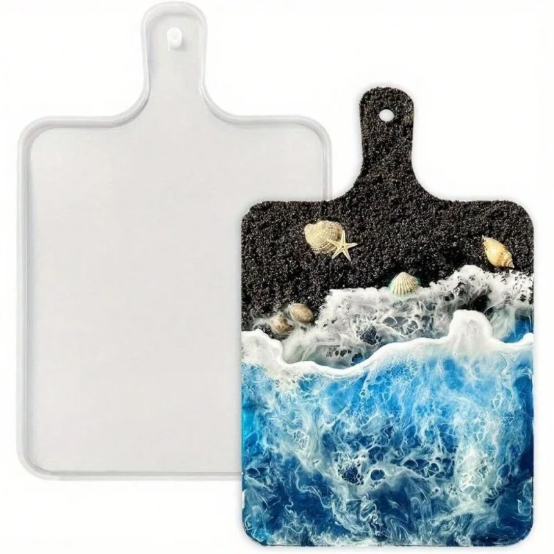 

Large Charcuterie Board Silicone Mold Deep Serving Tray Molds Epoxy Resin Cutting Ocean Wave Design Silicone Material