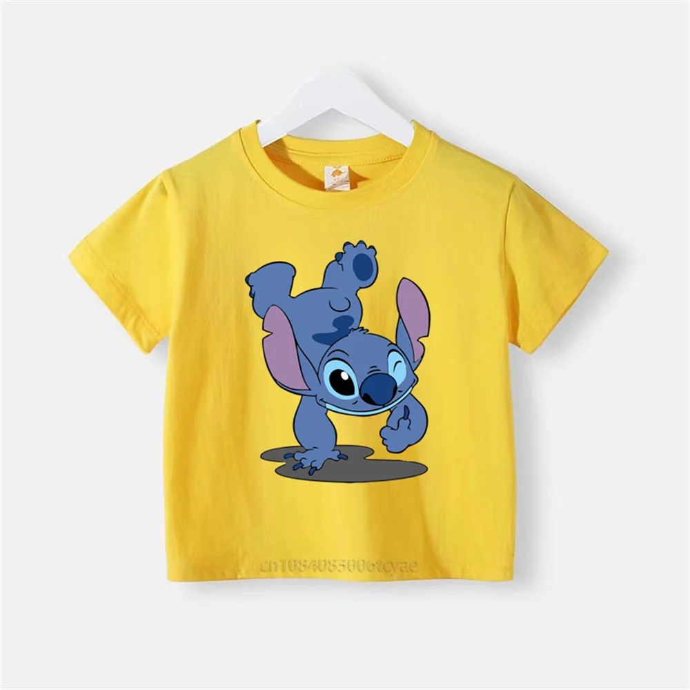 Disney Summer Kids round neck cotton T-shirt Boys girls Short sleeved toddler Stitch Upside-down top short sleeved T-shirt