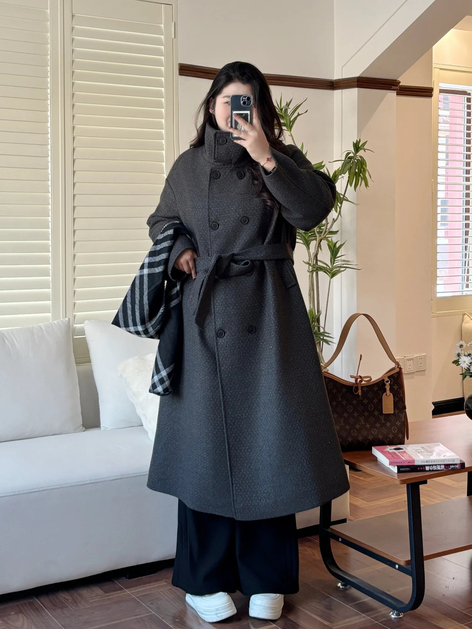 

Large Size Winter Woolen Coat for Women Stand Collar Long Inner Cotton 2025 Fashionable Versatile Top Casual Polyester Fiber