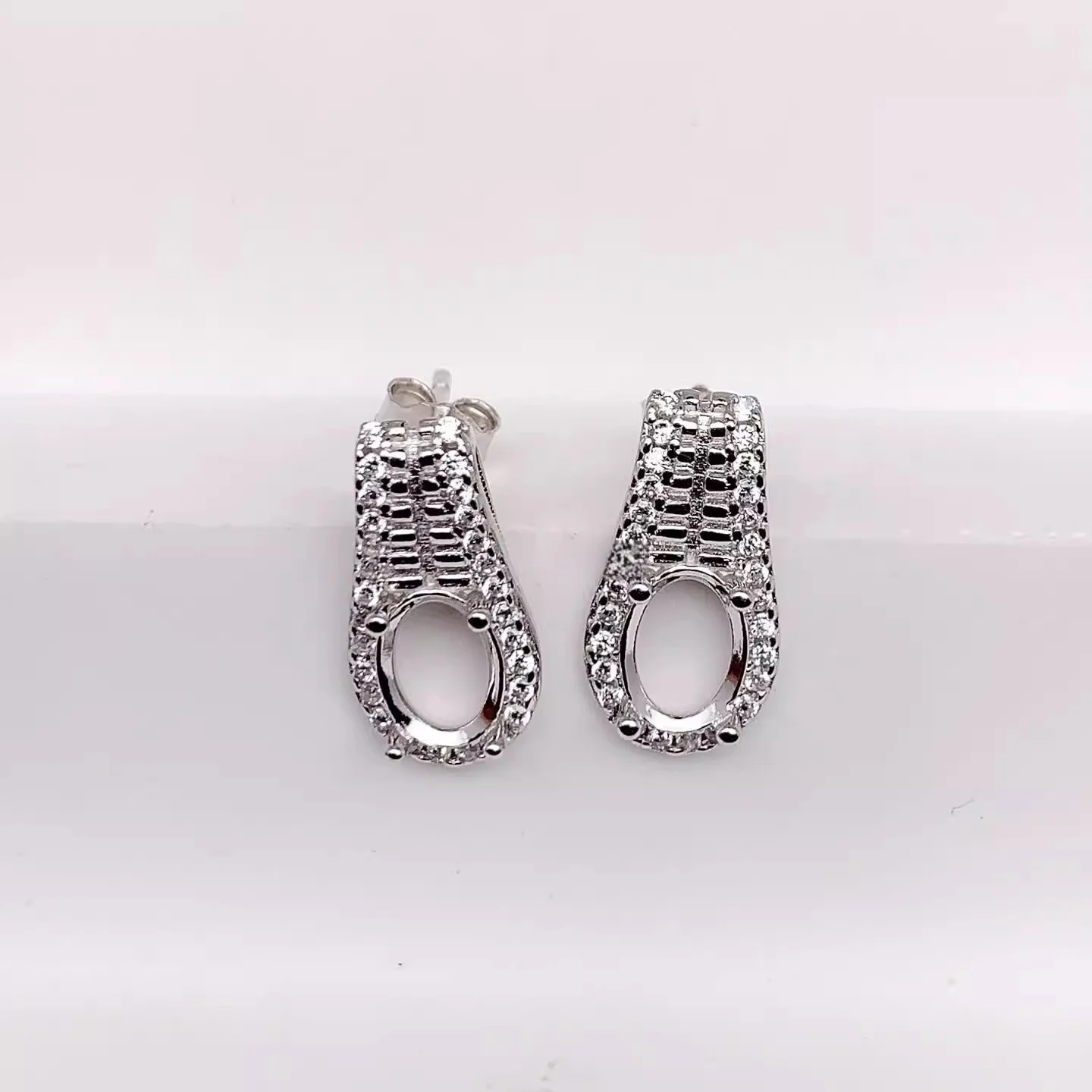 L 5*7mm Oval Stone Settings S925 Sterling Silver DIY Empty Earring Holder Personalized Zipper Head Fine Design 3Colors for Woman