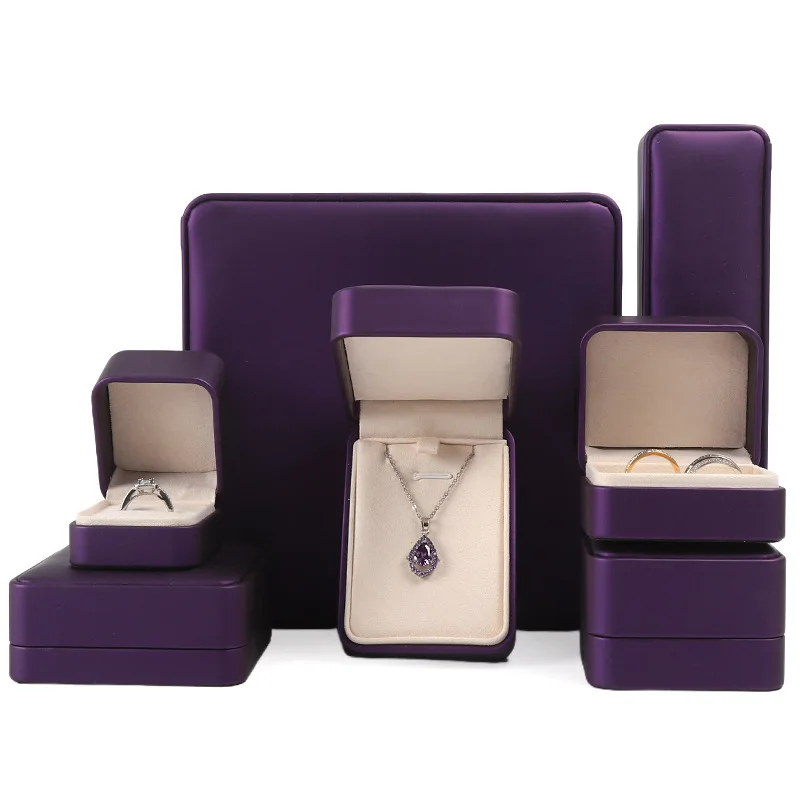 Luxury Purple PU Leather Jewelry Box Wedding Ring Necklace Earring Bracelet Storage Gift Packaging Box