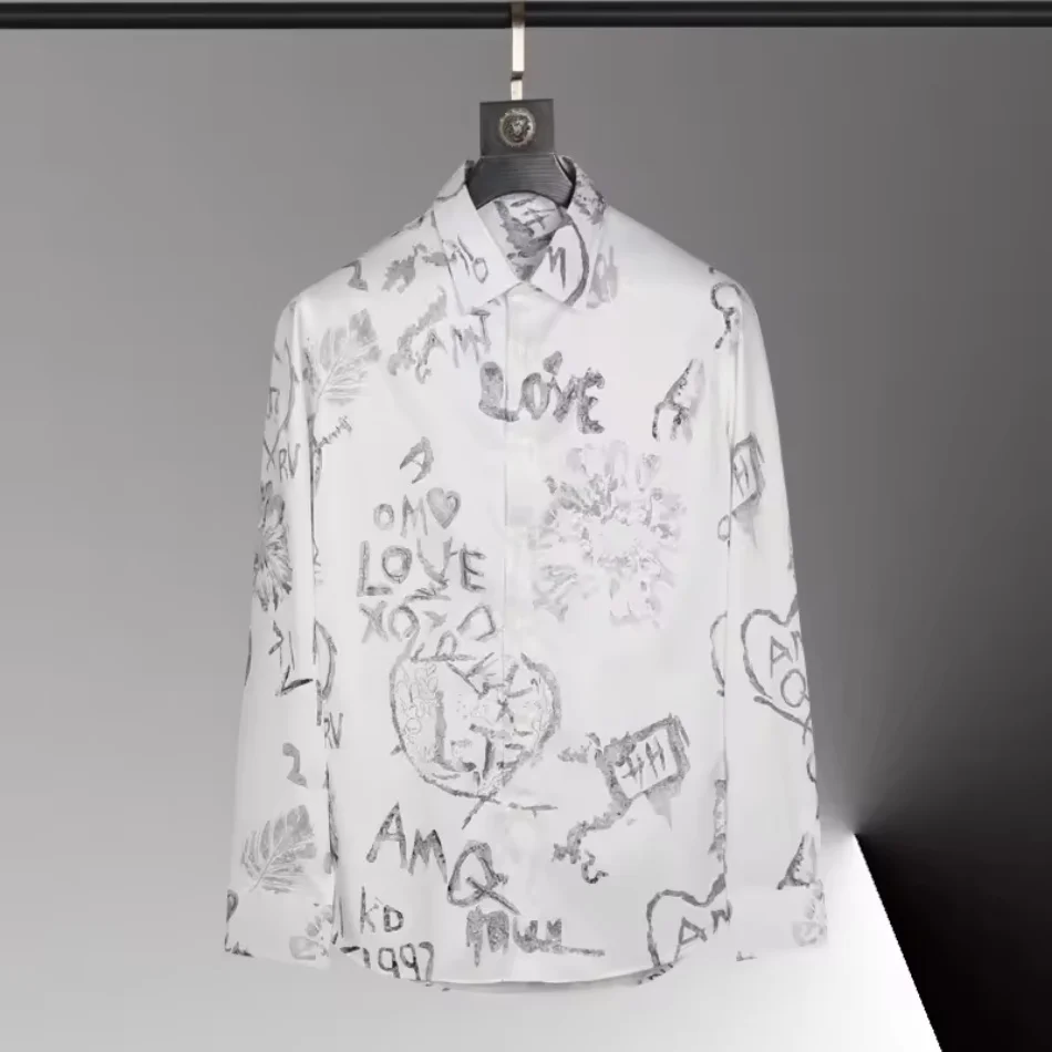 유행하는 새로운 남성용 아트 프린트 디자인 패턴 남성용 긴팔 셔츠 여름 루즈핏 캐주얼 통기성 버튼업 셔츠