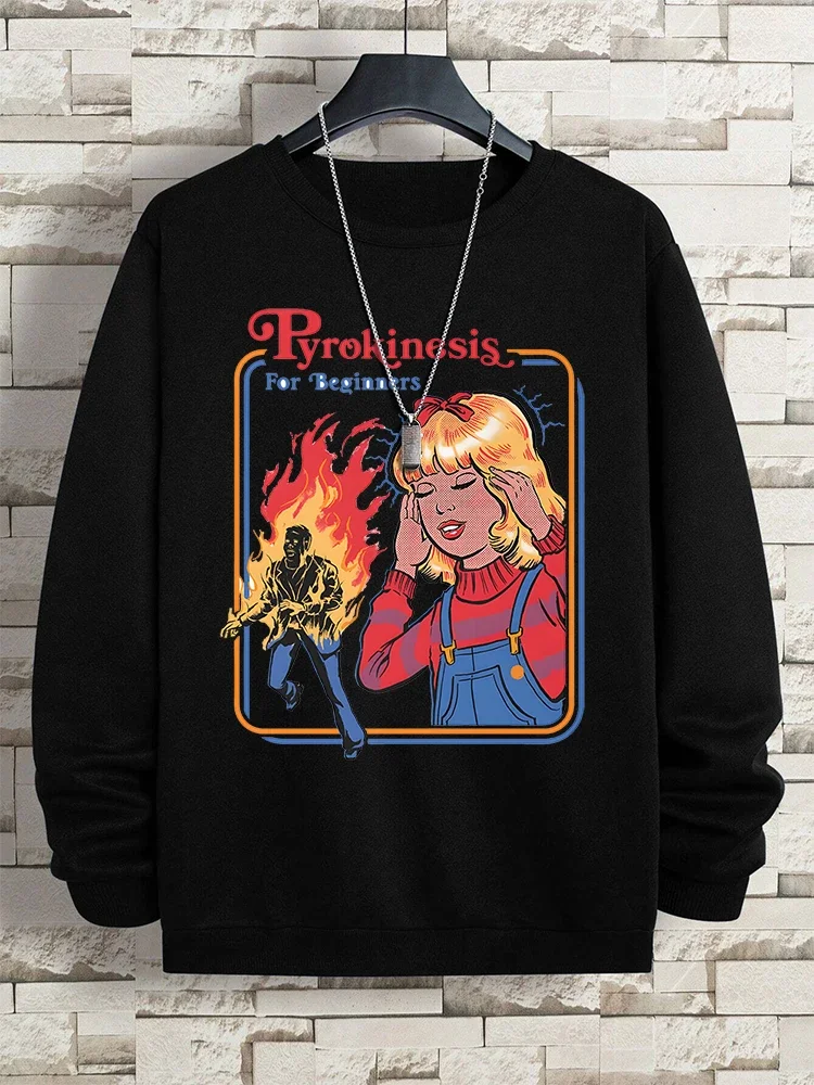 FUNNY Pyrokinesis for Beginners Print Men Women Hoodie Harajuku Sweatshirt Crewneck Cartoon Clothing Halloween Pullover Couple