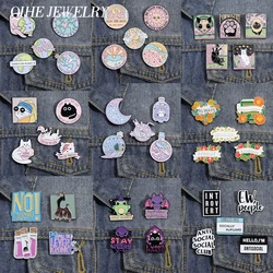 Colorful Funny Set Enamel Pin Cute Cool Cat Bat Sun Flower Badge Decorative Backpack Clothes Lapel Brooch Jewelry Accessories