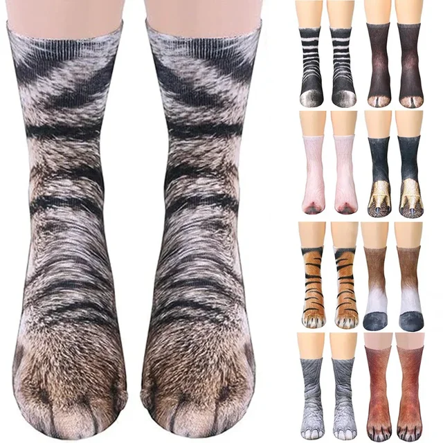 Skarpety unisex dla dorosłych z nadrukiem 3D Animal Paw Kreatywne śmieszne skarpetki Cat Dog Dinosaur Tiger Paw Nowość Skarpetki Gag Prezenty świąteczne