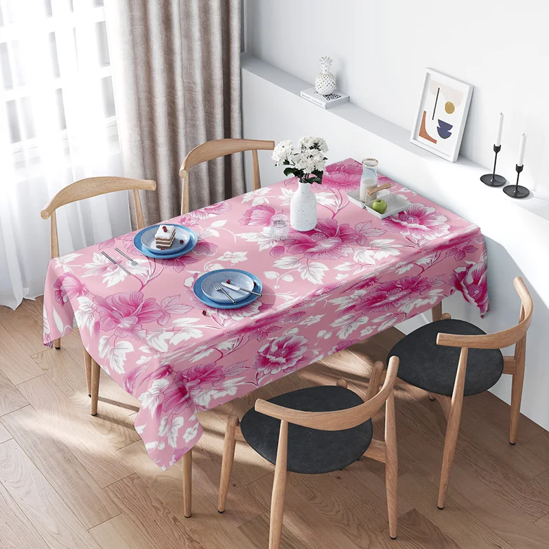 

Pink floral tablecloth kitchen dining room decoration polyester fabric home textile linen dinnerware set for wedding party event