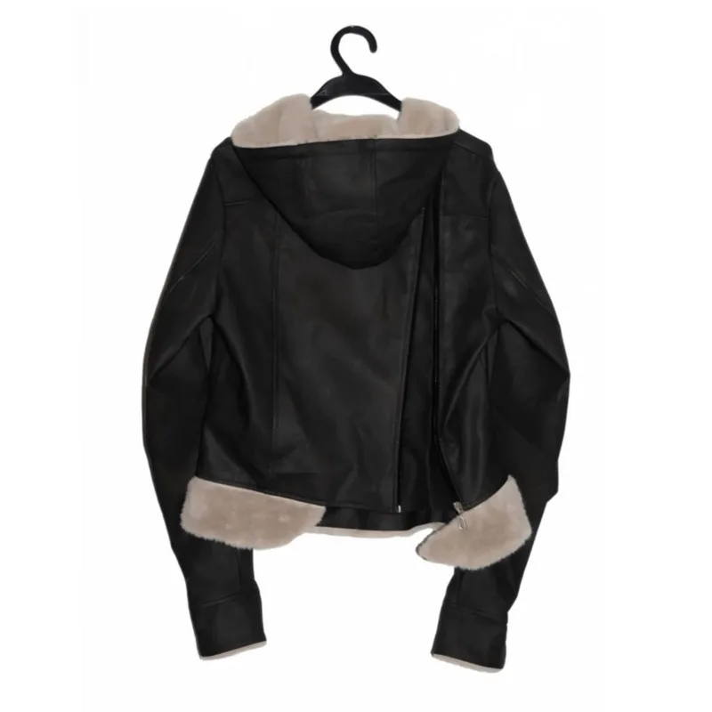 HKSH شتاء جديد إمرأة معطف دافئ مقنعين واحدة الصدر بولي Leather الجلود المرقعة فو الفراء غير المتماثلة الشارع الشهير سترات سميكة HK15950