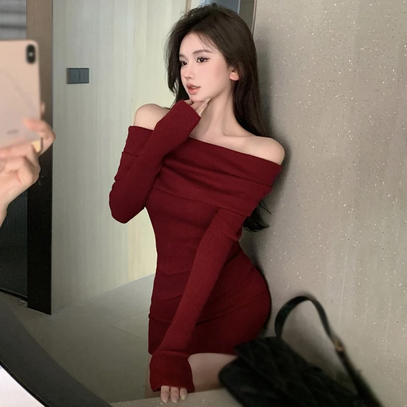 Women Sexy Party Strapless Bodycon Knit Slim Package Hip Red Mini Dress Sundress Female Clothing