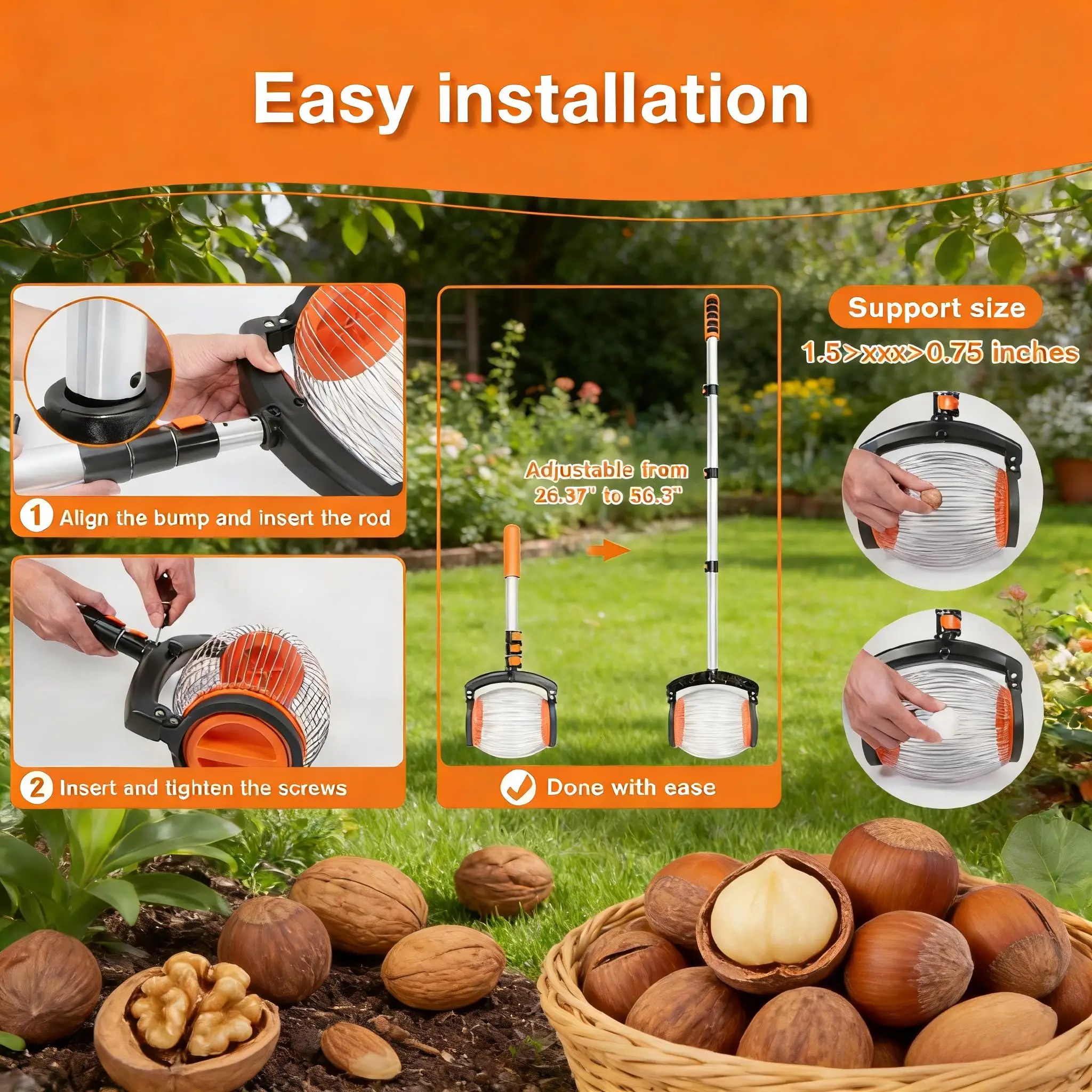 Nut Gatherer 26.37 To 56.3 in Rolling Nut Gatherer Scalable Aluminum Walnut Chestnut Acorn Multifunctional Garden Yard Tool view 4