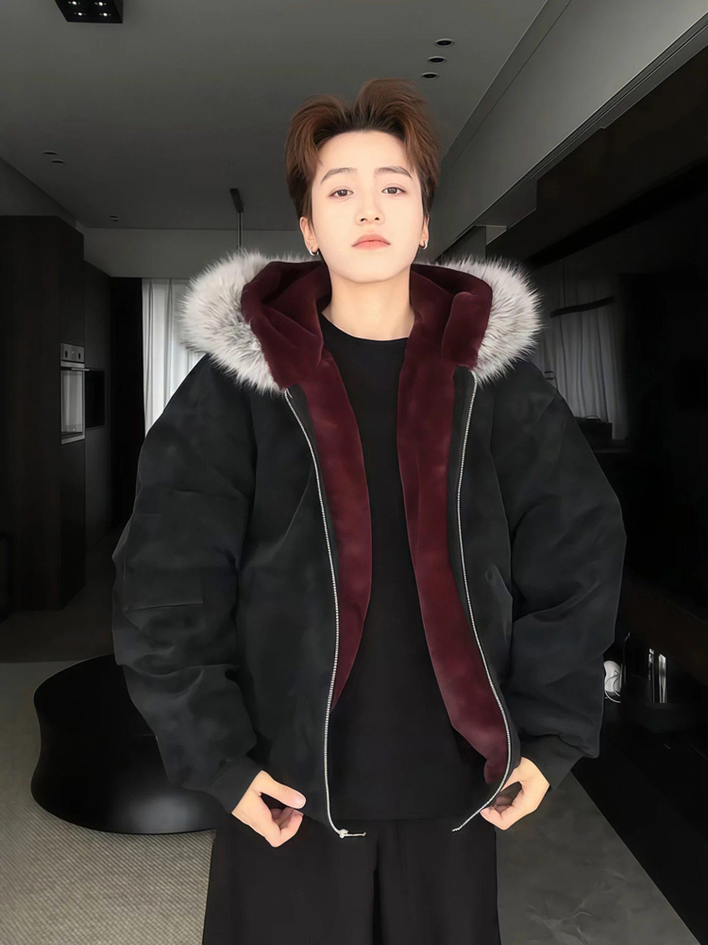 

Мужская зимняя теплая хлопковая куртка с капюшоном на подкладке и внутренним меховым воротником, рабочая одежда, молодежное трендовое пальто из полиэфирного волокна